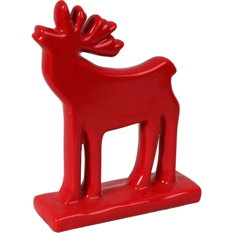 Świąteczna Figurka Renifera Ceramicznego W Kolorze Czerwonym