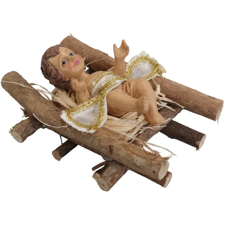 Figurka Jezus W Drewnianym Żłóbku, Koloru Brązowego