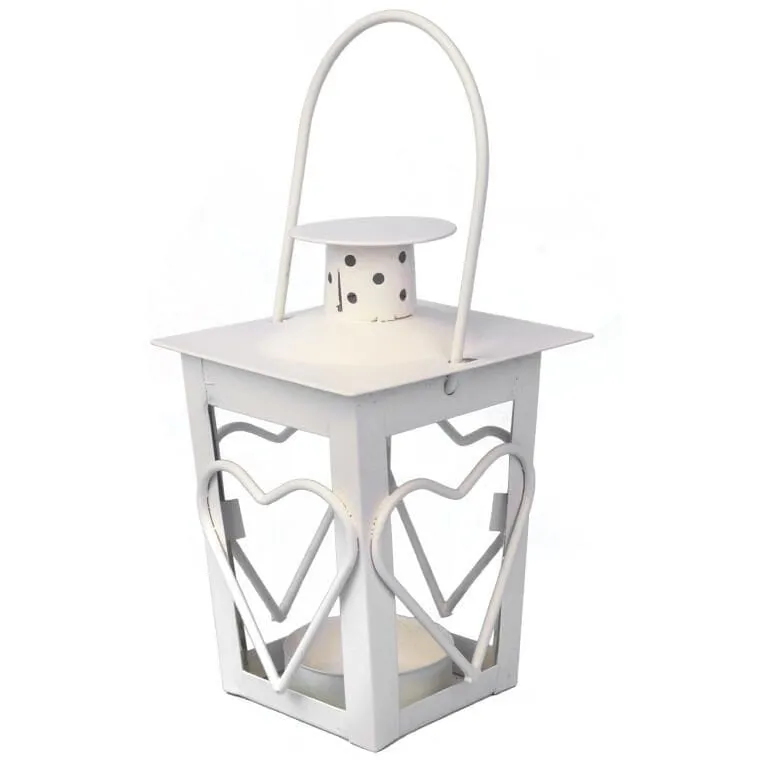 Metalowa Latarenka Z Motywem Serca Na Świeczki Tealight 12 cm - Biała