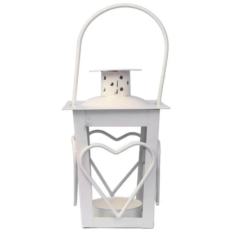 Metalowa Latarenka Z Motywem Serca Na Świeczki Tealight 12 cm - Biała