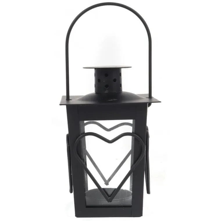Metalowa Latarenka Na Świeczkę Tealight Z Motywem Serca 12 cm - Czarna