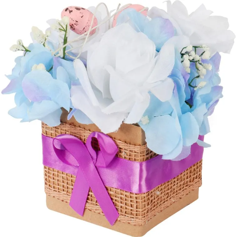Stroik Wielkanocny Z JAJECZKAMI - Flower Box Fioletowy 18x12cm