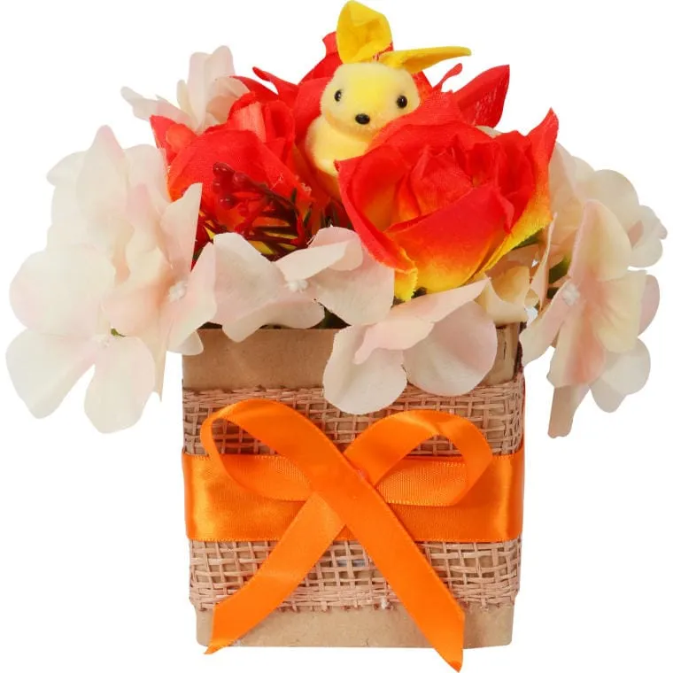 Stroik Wielkanocny Zając W Pomarańczach Z Kwiatów Sztucznych W Pudrze Flower Box