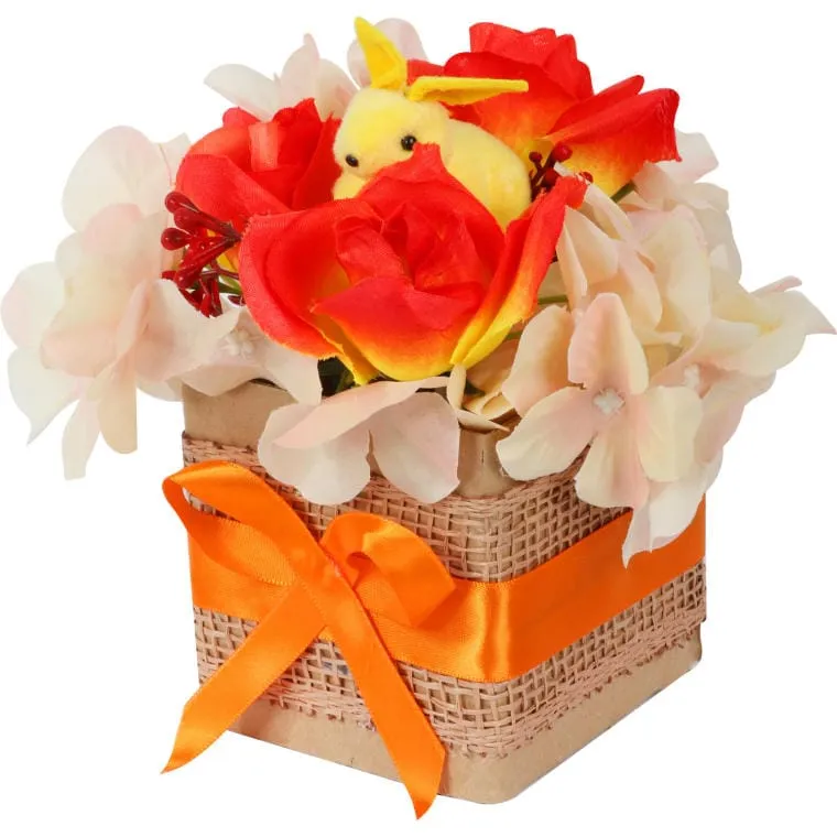 Stroik Wielkanocny Zając W Pomarańczach Z Kwiatów Sztucznych W Pudrze Flower Box