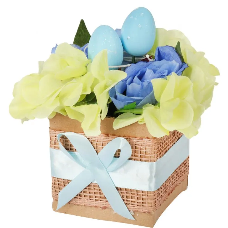 Stroik Wielkanocny Z JAJECZKAMI - Flower Box Błękitny 18x12cm