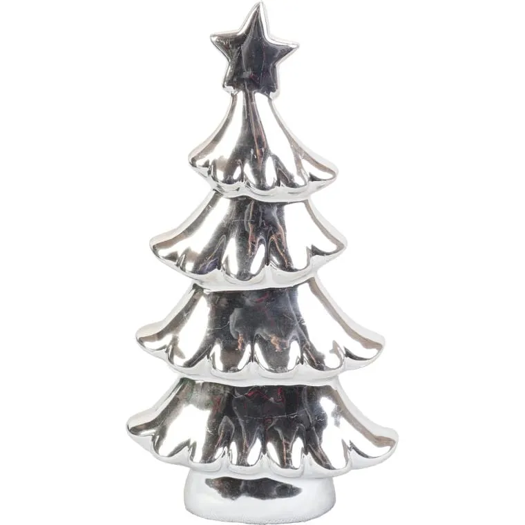 Figurka Choinki Ceramicznej O Wysokości 24 cm - Srebrna