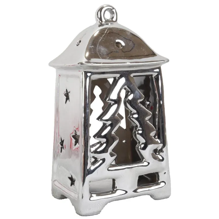 Ceramiczny Lampion W Formie Latarni Na Tealight - Srebrny