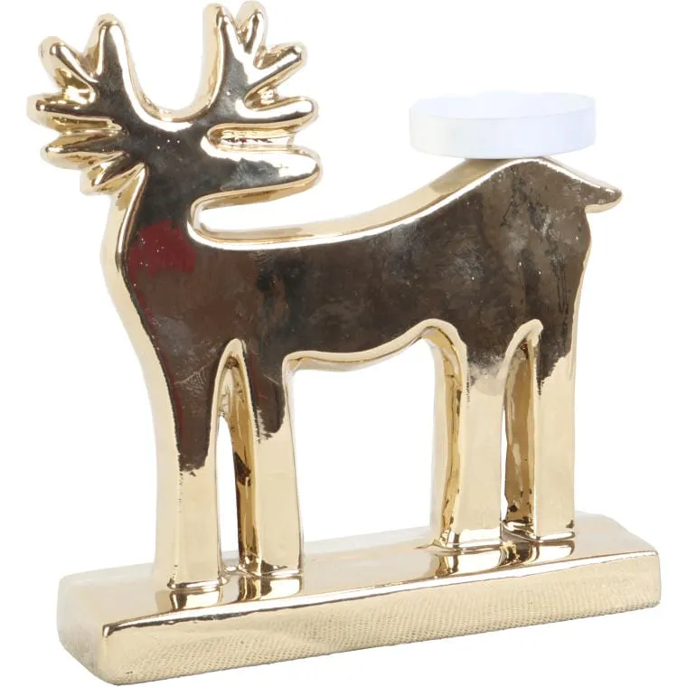 Ceramiczny Świecznik W Kształcie Renifera Na Świeczki Tealight 20 cm - Złoty