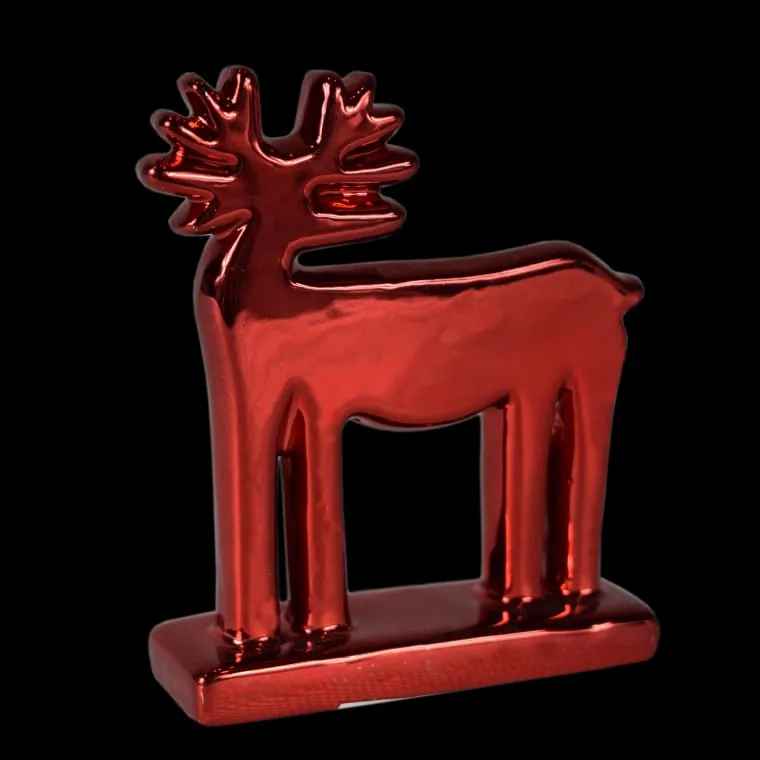 Figurka Renifera Ceramicznego 11 cm - Czerwona