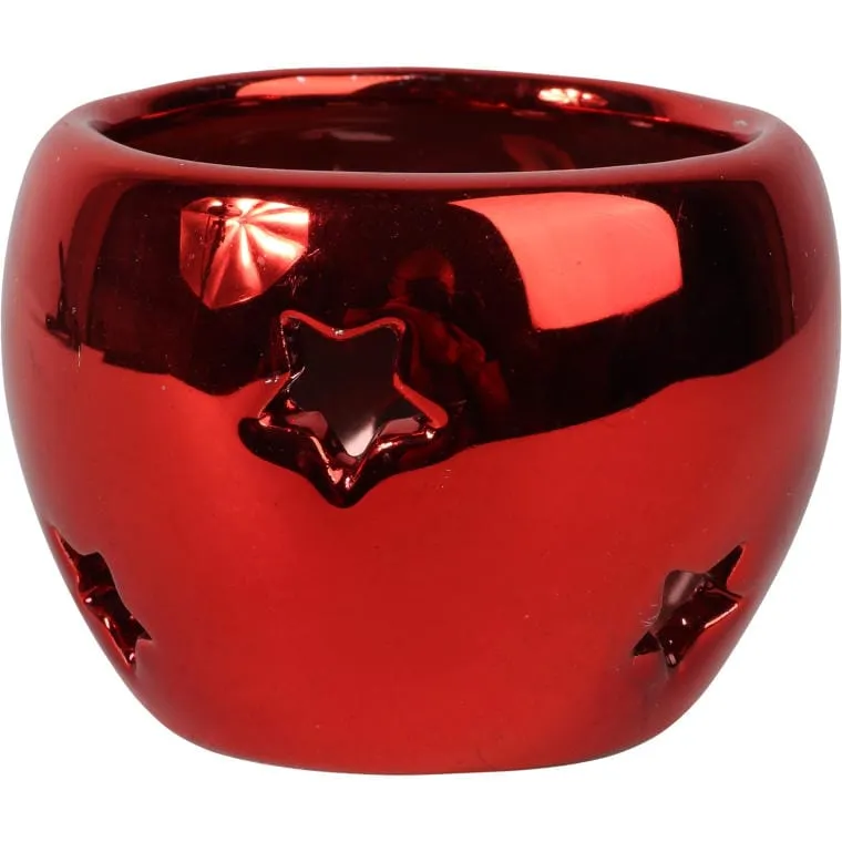 Lampion Ceramiczny Na Świeczkę Tealight Obły W Kolorze Czerwonym