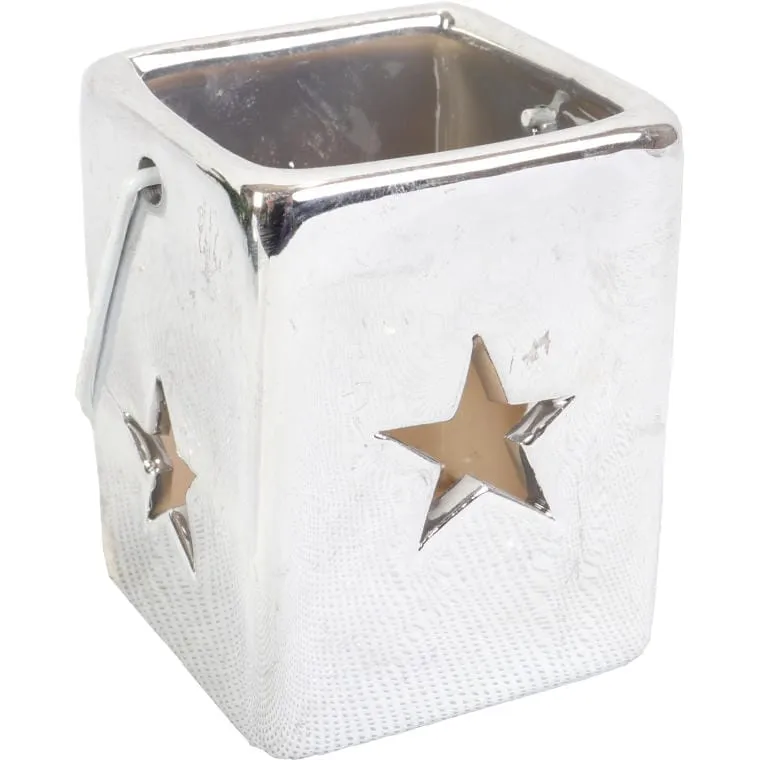 Lampion Ceramiczny Z Gwiazdką O Wielkości 7x5.5 cm - Srebrny