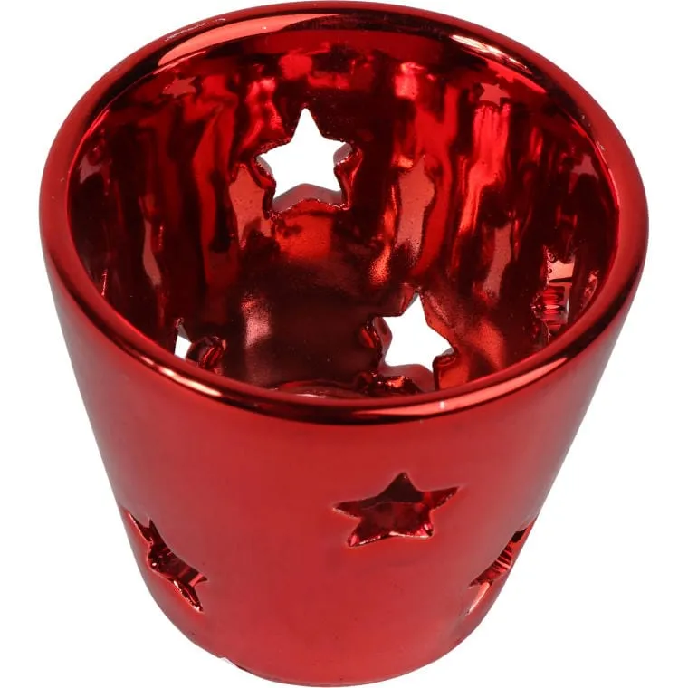 Lampion Ceramiczny Na Świeczkę Tealight Smukły W Kolorze Czerwonym