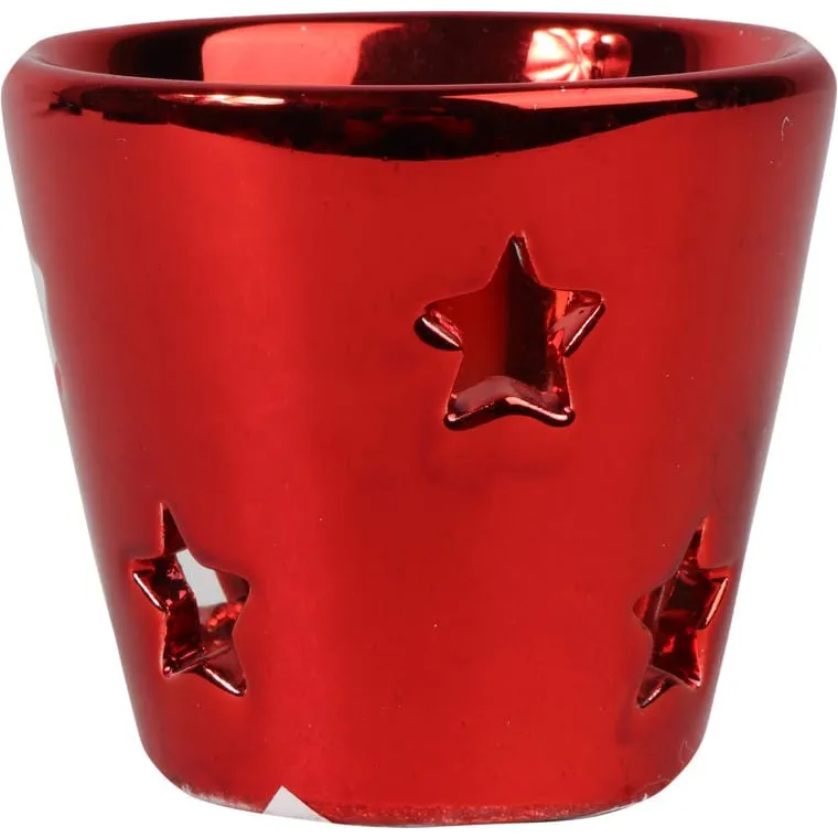 Lampion Ceramiczny Na Świeczkę Tealight Smukły W Kolorze Czerwonym