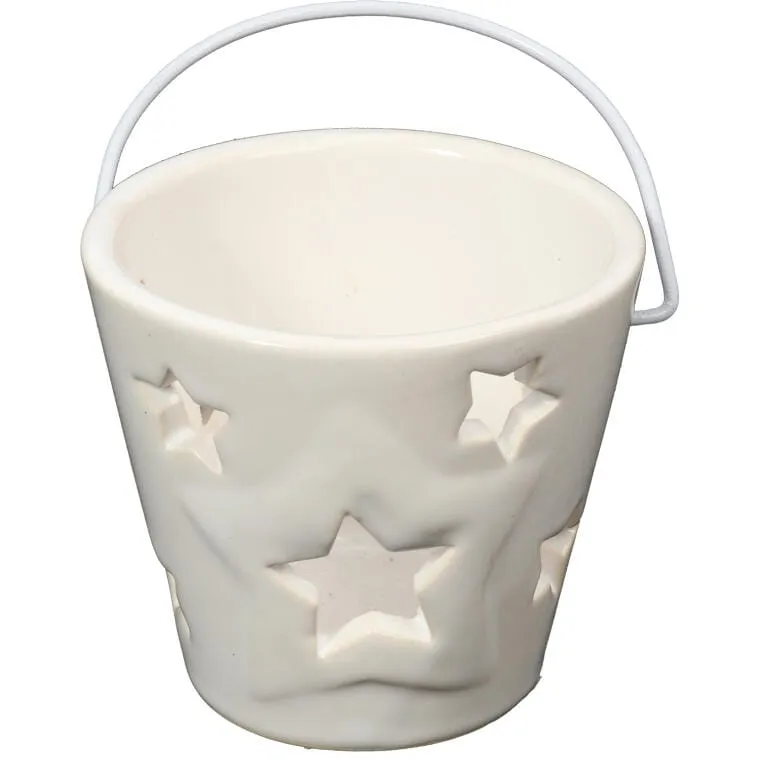 Świecznik Ceramiczny W Kształcie Lampionu Z Gwiezdnym Wzorem - Biały
