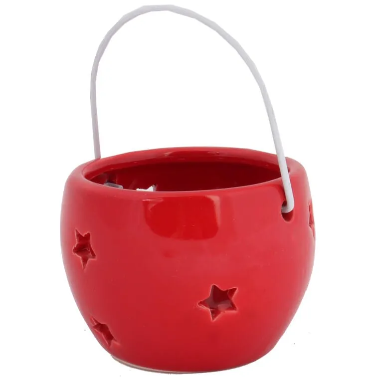 Lampion Ceramiczny Z Gwiazdkami - Czerwony