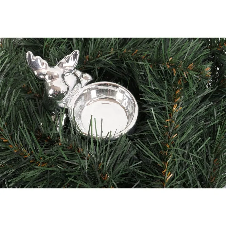 Ceramiczny Świecznik Na Świeczkę Tealight Z Reniferem O Wymiary 7.5x8.5 cm - Srebrny