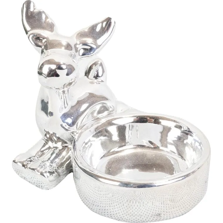 Ceramiczny Świecznik Na Świeczkę Tealight Z Reniferem O Wymiary 7.5x8.5 cm - Srebrny