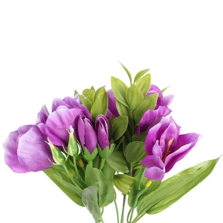 Sztuczny Kwiat Eustoma W Kolorze Fioletowym, Bukiet 6 Gałązek, 36 cm