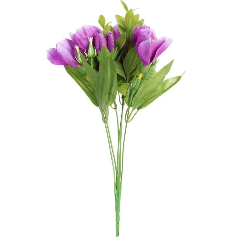 Sztuczny Kwiat Eustoma W Kolorze Fioletowym, Bukiet 6 Gałązek, 36 cm