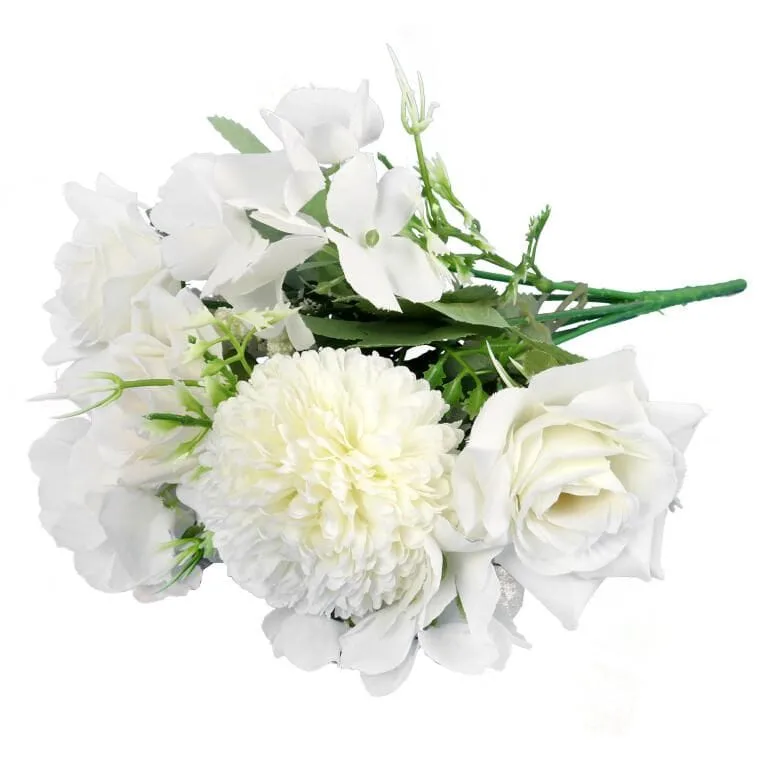 Bukiet 6 Kwiatów Mix Z Czosnkiem 32cm - Biały