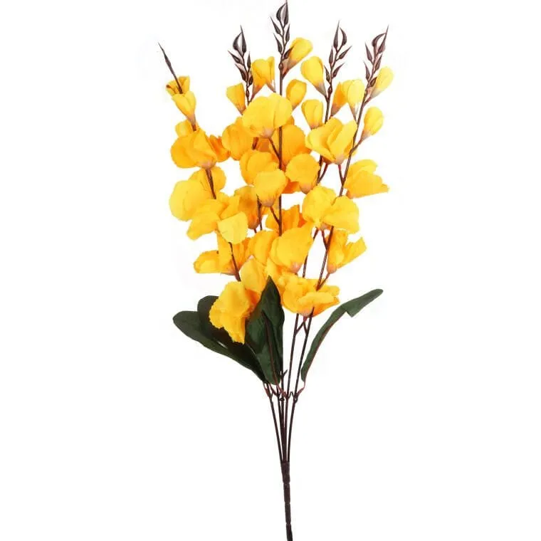 Sztuczny Bukiet 5 Żółtych Gladioli O Realistycznym Wyglądzie - 65 cm