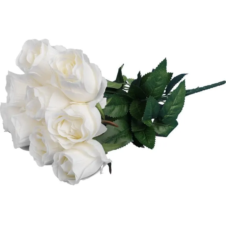 Bukiet 9 Sztucznych Róż Wyglądających Jak Żywe O Wysokości 45 cm - Biały