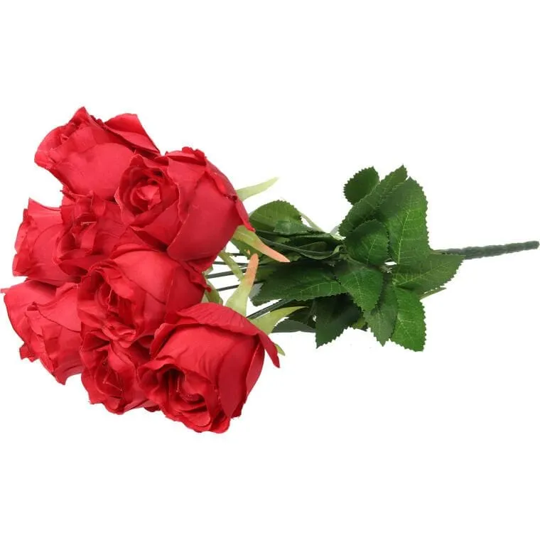 Bukiet 9 Sztucznych Róż Wysokiej Jakości 45cm, Kolor - Czerwony