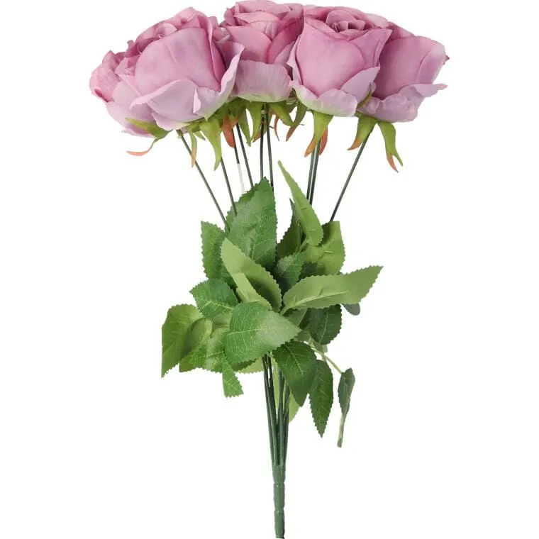Sztuczne Róże W Bukiecie - 9 Sztuk, Kolor Fioletowy, Wysokość 45 cm