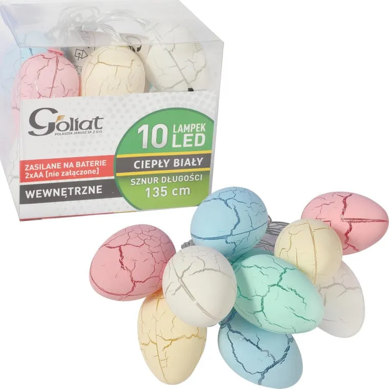 Girlanda Świetlna Wielkanocna Z Jajek LED - Dekoracja Rustykalna 10LAMP, Kolorowe, Zasilanie Bateryjne