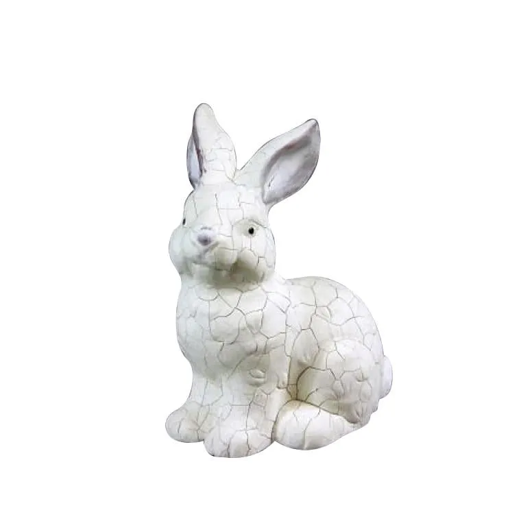 Ceramiczny Zajączek W Stylu Vintage Z Efektem Popękania - Biały