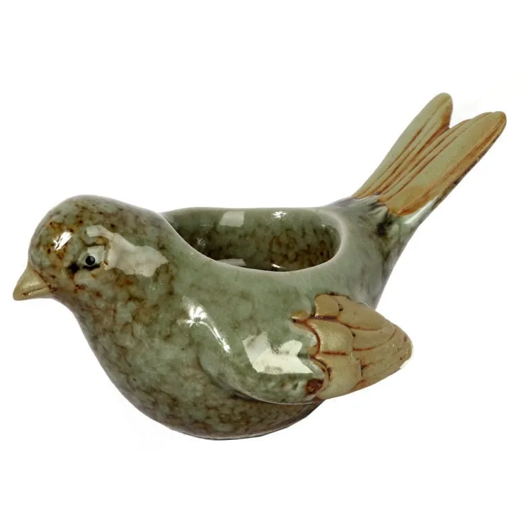 Świecznik Ceramiczny W Kształcie Ptaka, Zielony, 14 cm