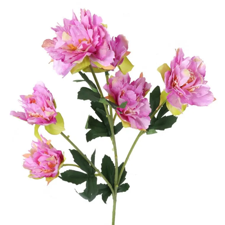 Gałązka Z Sześcioma Mini Piwoniami Fioletowymi - Kwiat Sztuczny 60 cm
