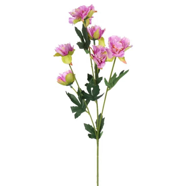 Gałązka Z Sześcioma Mini Piwoniami Fioletowymi - Kwiat Sztuczny 60 cm