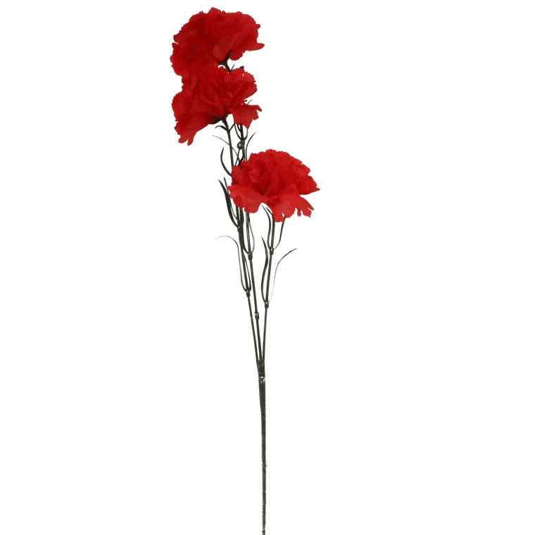 Sztuczny Goździk Cieniowany - 3 Główki, Czerwony, 65 cm