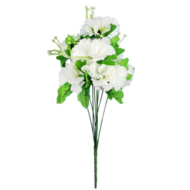 Biały Bukiet Sztucznych Goździków Z Gipsówką - 9 Sztuk, 50 cm