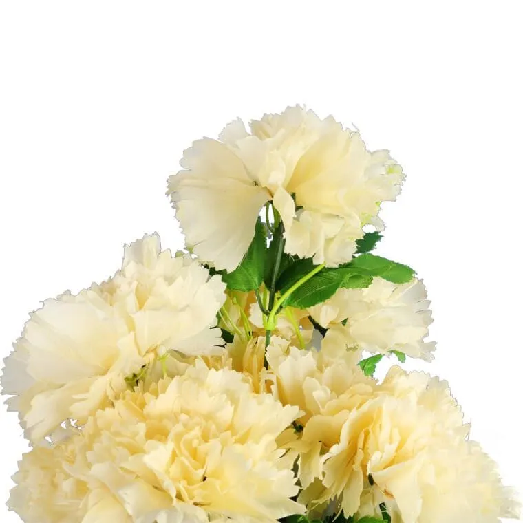 Elegancki Bukiet 9 Sztucznych Goździków Z Gipsówką Koloru Kremowego - 50 cm