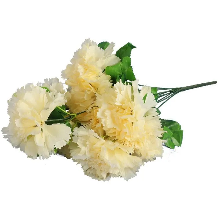 Elegancki Bukiet 9 Sztucznych Goździków Z Gipsówką Koloru Kremowego - 50 cm