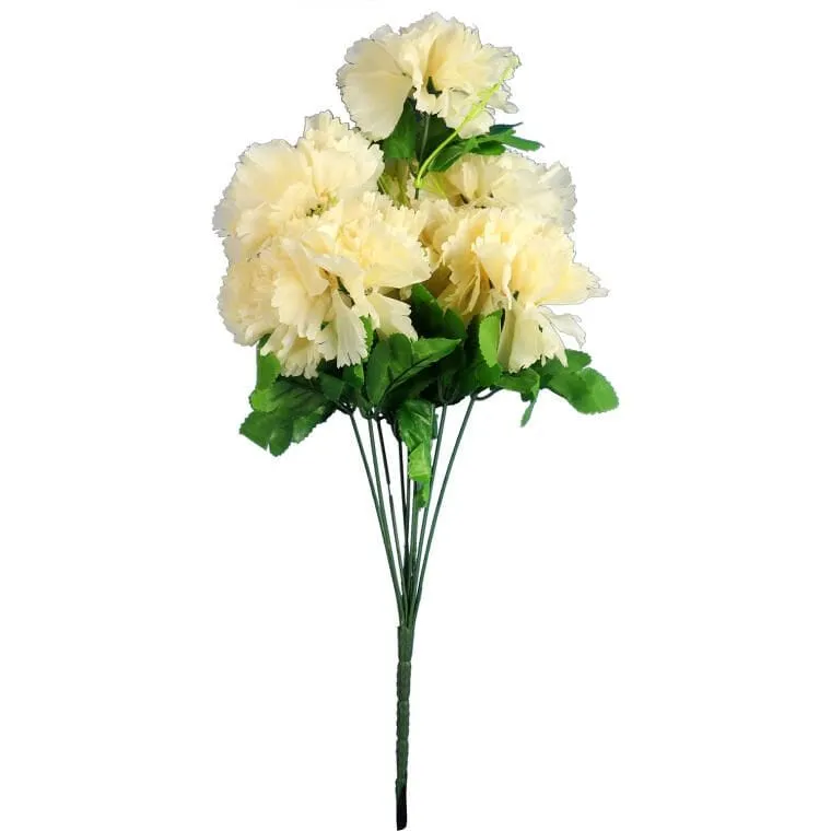 Elegancki Bukiet 9 Sztucznych Goździków Z Gipsówką Koloru Kremowego - 50 cm