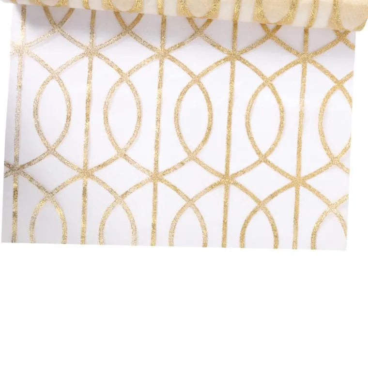 Organza Z Brokatowym Wzorem Na Szpuli 36 cm X 5m - Złota