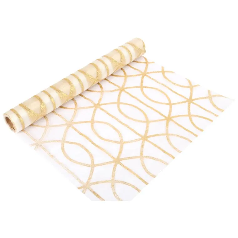 Organza Z Brokatowym Wzorem Na Szpuli 36 cm X 5m - Złota