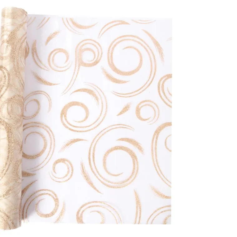 Organza Z Brokatowym Wzorem Na Szpuli 35 cm X 5m - Złota
