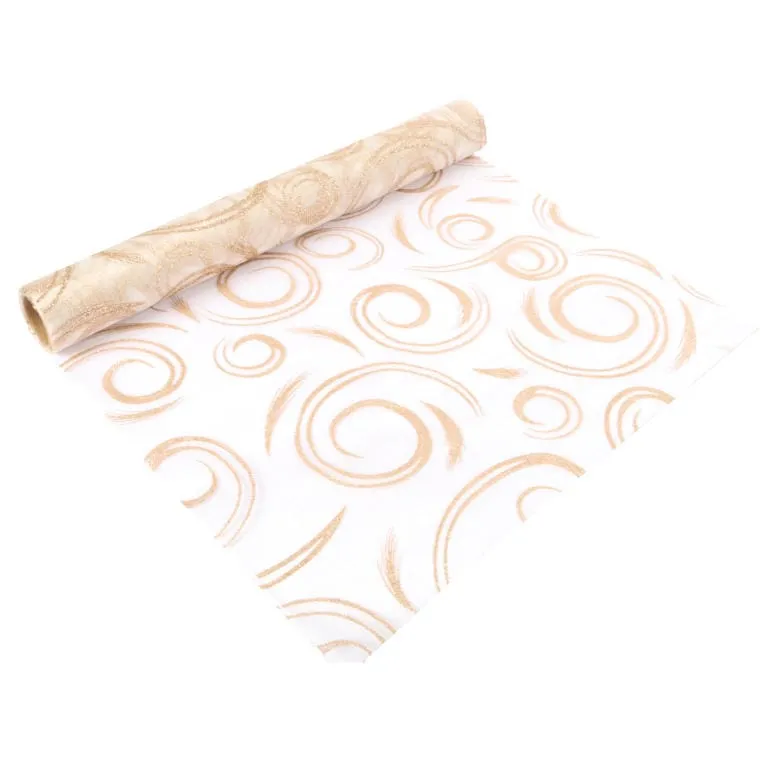 Organza Z Brokatowym Wzorem Na Szpuli 35 cm X 5m - Złota