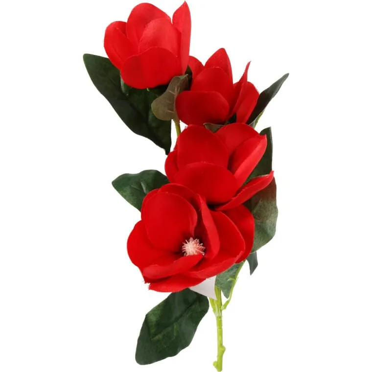 Gałązka Dekoracyjna Z 5 Czerwonych Magnolii Wyglądających Jak Żywe, 45 cm