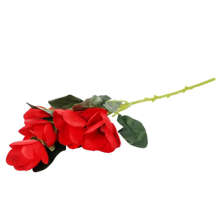 Gałązka Dekoracyjna Z 5 Czerwonych Magnolii Wyglądających Jak Żywe, 45 cm