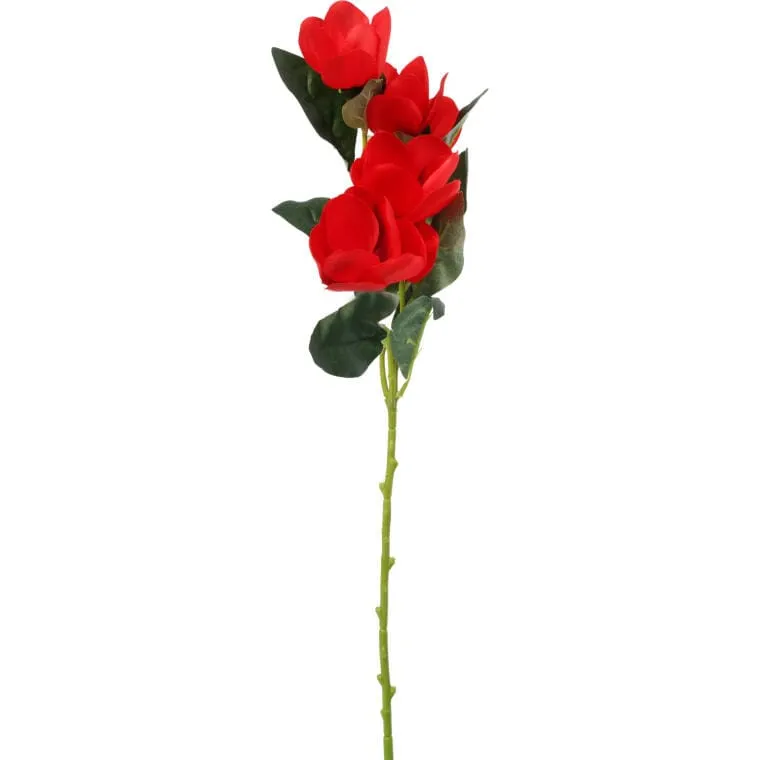Gałązka Dekoracyjna Z 5 Czerwonych Magnolii Wyglądających Jak Żywe, 45 cm