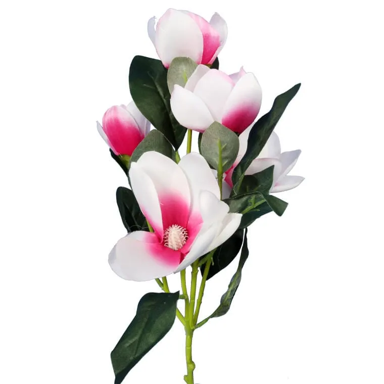 Gałązka Dekoracyjna Z 5 Szlachetnymi Magnoliami W Jasnoróżowym Kolorze - 45 cm