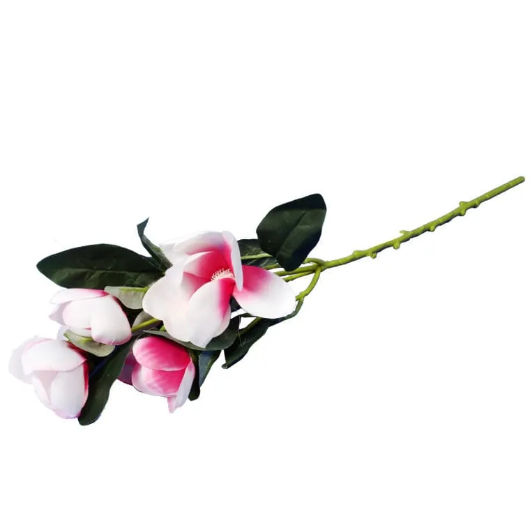 Gałązka Dekoracyjna Z 5 Szlachetnymi Magnoliami W Jasnoróżowym Kolorze - 45 cm
