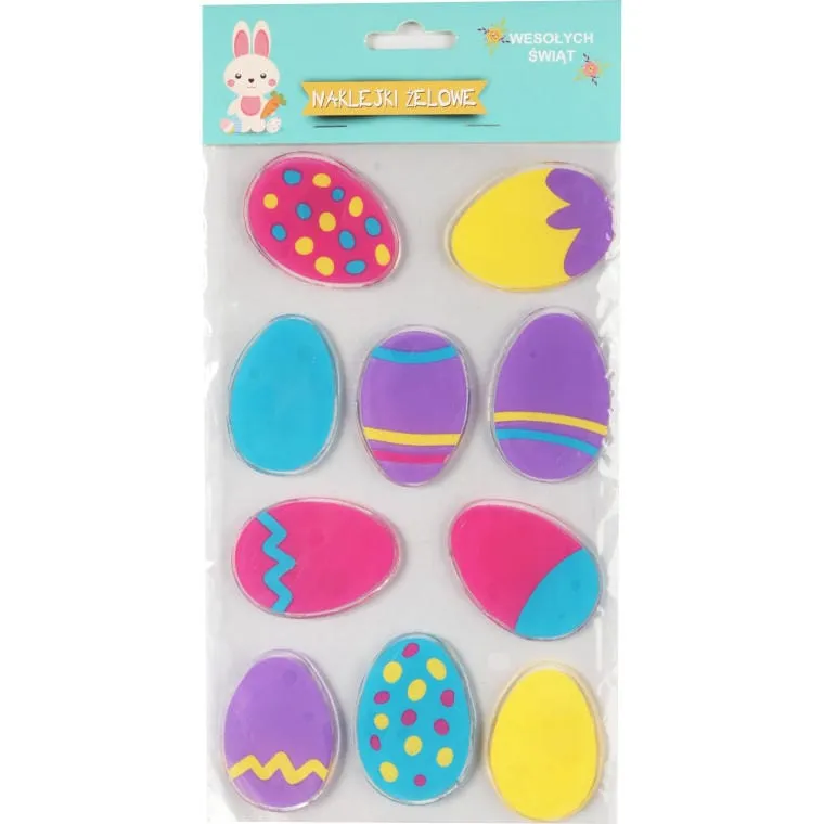 Kolorowe Żelowe Naklejki Na Okno W Kształcie Jajek - 10 Sztuk, 30x15 cm