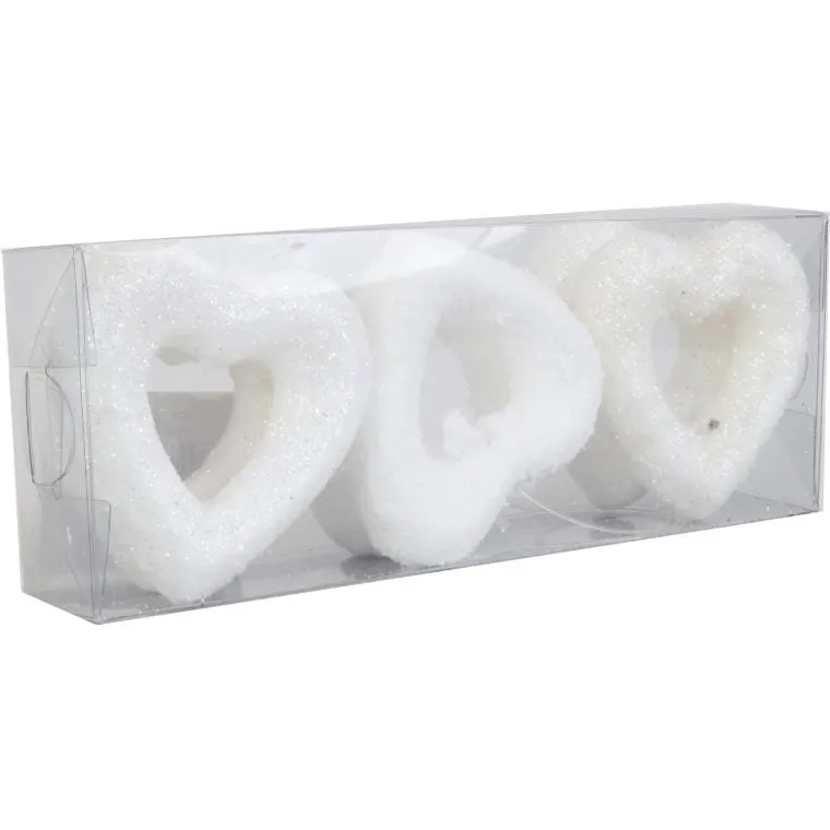 Komplet 6 Białych Opalizujących Serduszek Styropianowych 5.5 cm W Boxie PVC