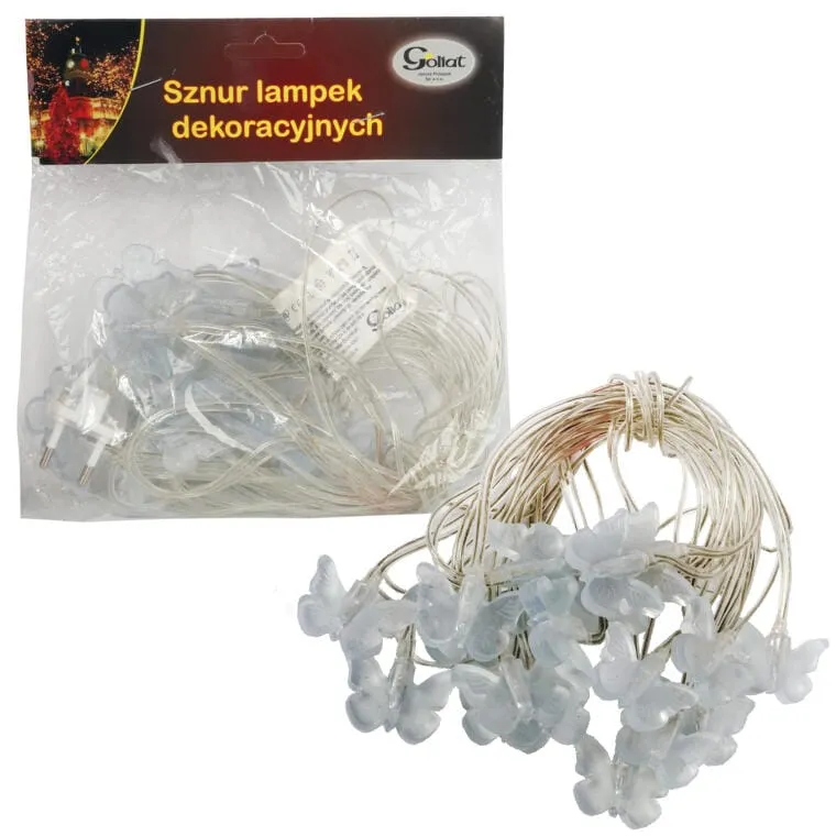 Lampki Dekoracyjne Motylki 20 LED Na Przezroczystym Przewodzie - Białe
